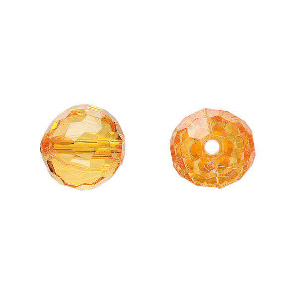 Bead, acrylic, orange, 12mm faceted round. Sold per 100-gram pkg, approximately 100 beads. image number 0