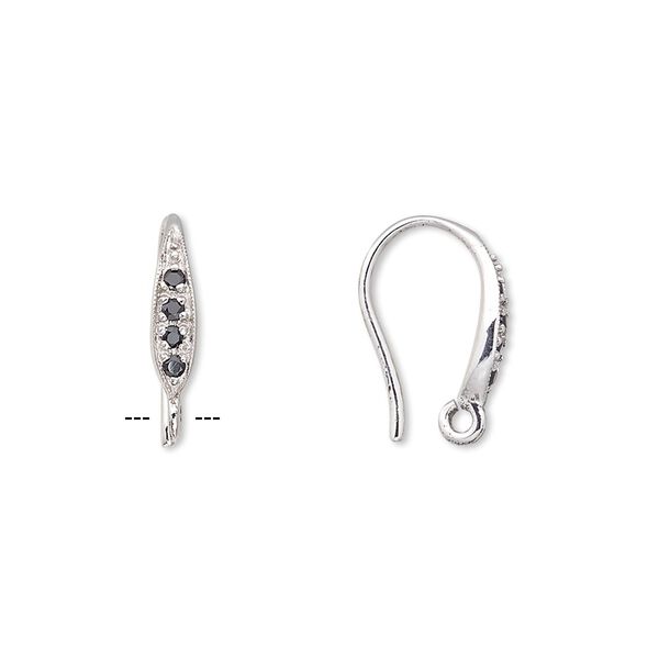 Ear wire fishhook 1pkg2 sterling silver / black spinel (natural), 15mm / open loop, 18 gauge 1 pair image number 0