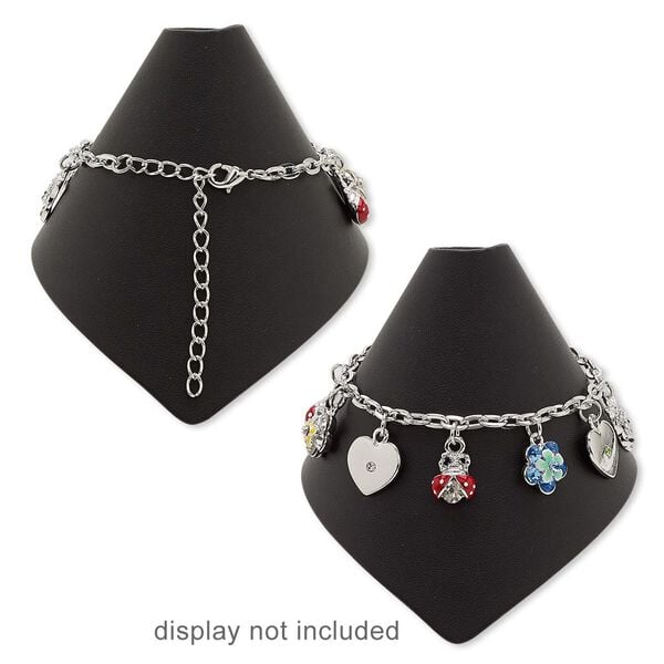 Bracelet, glass rhinestone / enamel / imitation rhodium-finished steel / copper / "pewter" (zinc-based alloy), multicolored, 12x11mm-16x14.5mm assorted shape, 7 inches with 3-inch extender chain and lobster claw clasp. Sold individually. image number 0