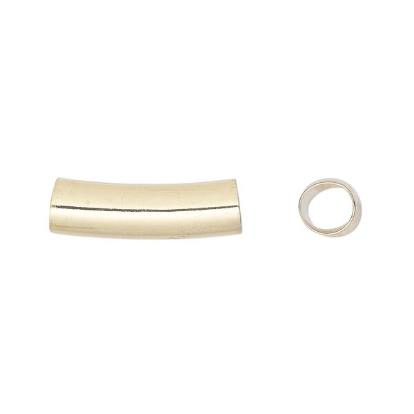 Bead, gold-finished brass, 20x6mm curved round tube. Sold per pkg of 6. image number 0