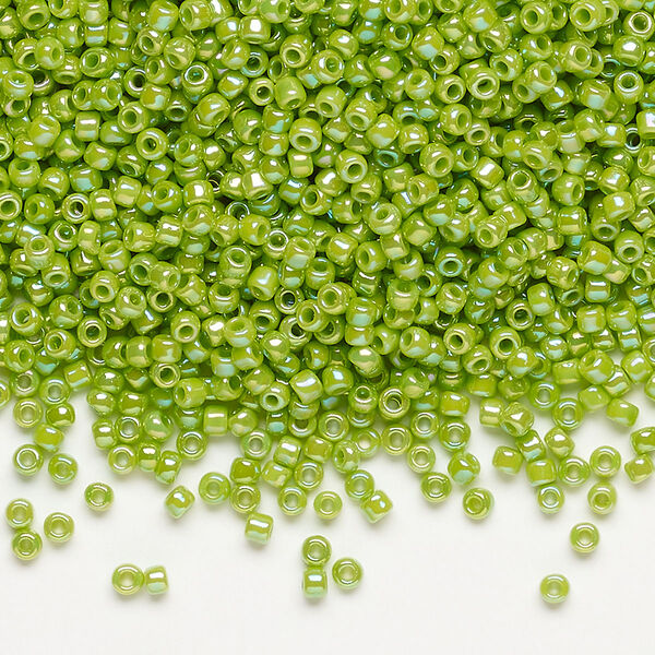 Seed bead, Dyna-Mites™, glass, pkg/1/2kg, #11 round, opaque rainbow jade green, (745R 11/0 RR). image number 0