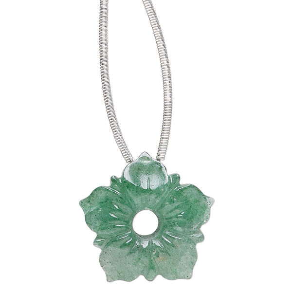 Green aventurine 1pkg1, hand-cut top-drilled carved flower bead natural 20x20mm image number 0