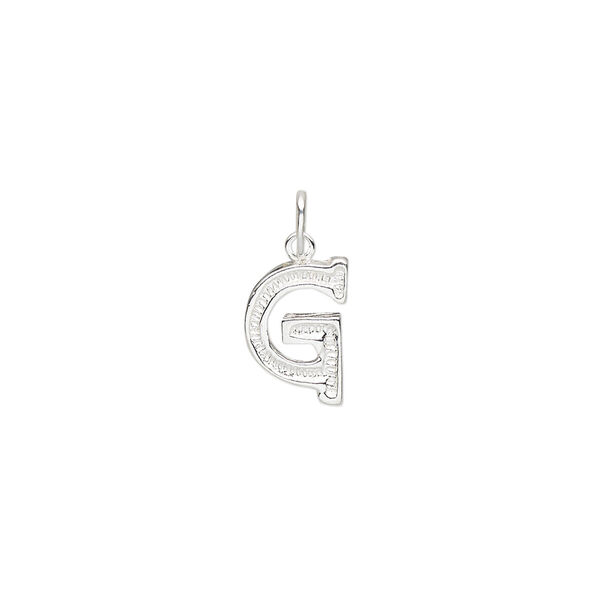 Charm, sterling silver, 11x8mm fancy block alphabet letter "G." Sold individually. image number 0