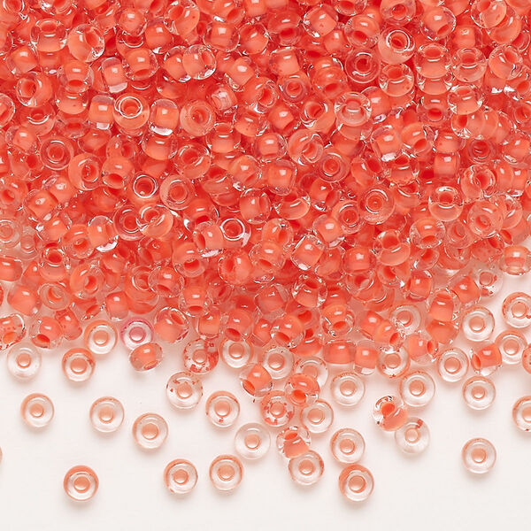 Seed bead, Preciosa Ornela Czech glass, pkg/50g, #8 rocaille, transparent terra intensive orange-lined clear, (08A91). image number 0
