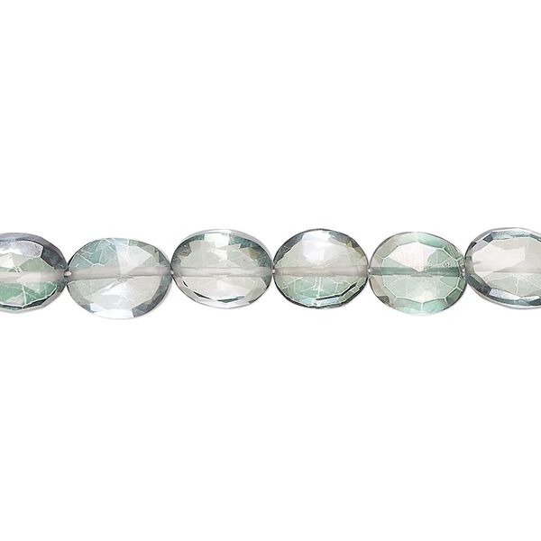 Quartz crystal 1pkg1, hand-cut faceted puffed oval bead 7 inch 7x6mm-9x8mm image number 0