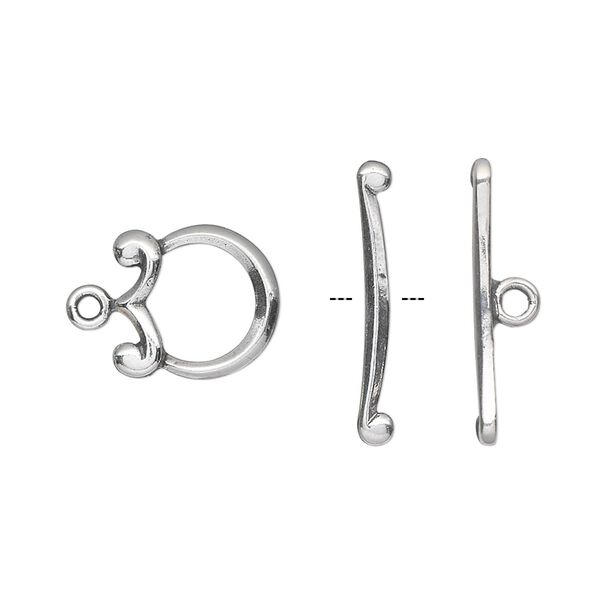 Clasp, JBB Findings, toggle, antiqued sterling silver, 12x11mm round with swirl design. Sold individually. image number 0