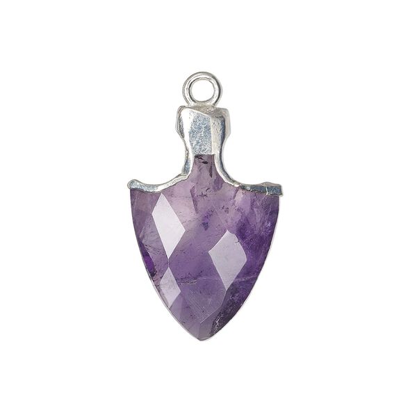 Amethyst / sterling silver / copper 1pkg1, silver-plated hand-cut faceted arrowhead drop natural 20x14mm image number 0
