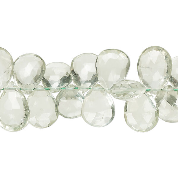 Green quartz 1pkg1, hand-cut top-drilled faceted puffed teardrop bead B grade, 7 inch 10x8mm-13x9mm image number 0