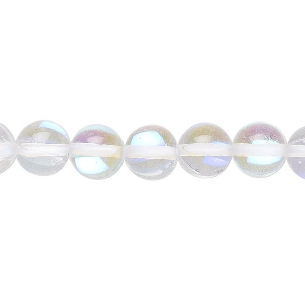Bead, iridescent glass, transparent clear, 8mm round. Sold per 15-1/2" to 16" strand. image number 0