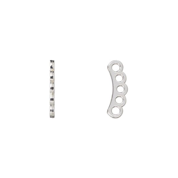 Spacer bar, silver-plated "pewter" (zinc-based alloy), 14x1mm 5-strand curved bar, fits up to 2.5mm bead. Sold per pkg of 10. image number 0