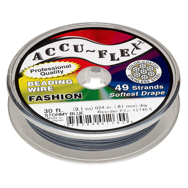 Beading wire, Accu-Flex®, nylon and stainless steel, stormy blue, 49 strand, 0.024-inch diameter. Sold per 30-foot spool. image number 0