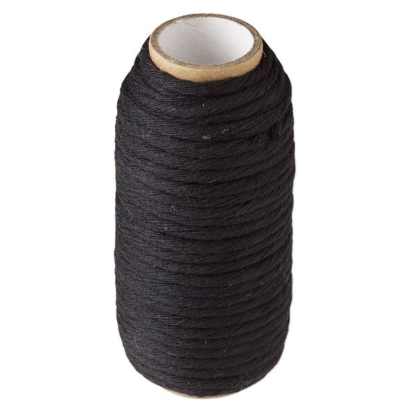 Cord, cotton, black, 3mm round. Sold per 10-yard spool. image number 0