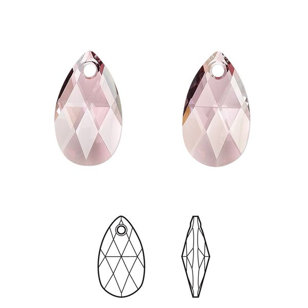 Drop 2pk crystal antique pink, Crystal Passions® 16x9mm pendant pear 6106 image number 0