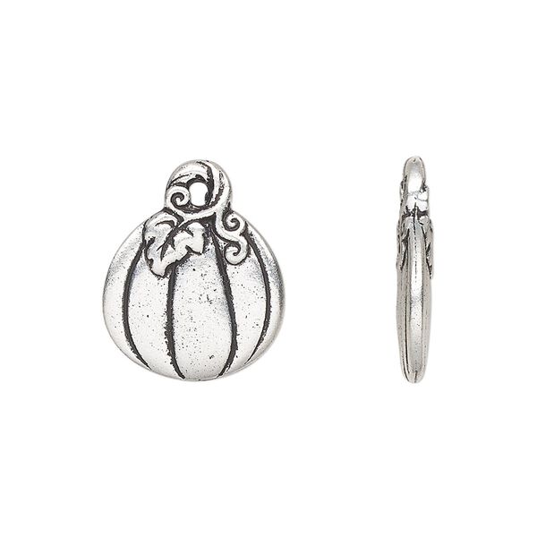 Charm, TierraCast®, antique silver-plated pewter (tin-based alloy), 18x15mm two-sided pumpkin. Sold per pkg of 20. image number 0
