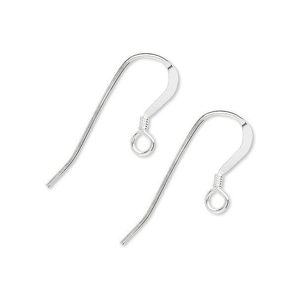 Ear wire, sterling silver, 15mm flat fishhook with 2mm coil and open loop, 21 gauge. Sold per pkg of 500 pairs. image number 0