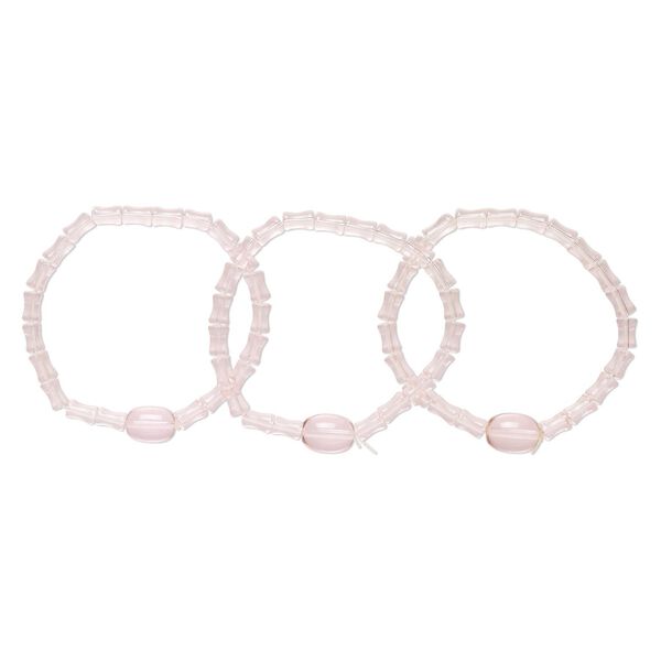 Bracelet, stretch, glass, pink, 7-8 inches wearable length. Sold per pkg of 3. image number 0