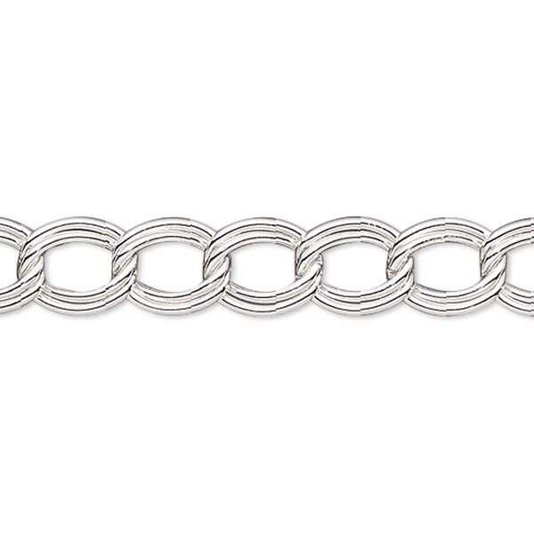 Chain, silver-plated steel, 8mm double curb. Sold per 50-foot spool. image number 0