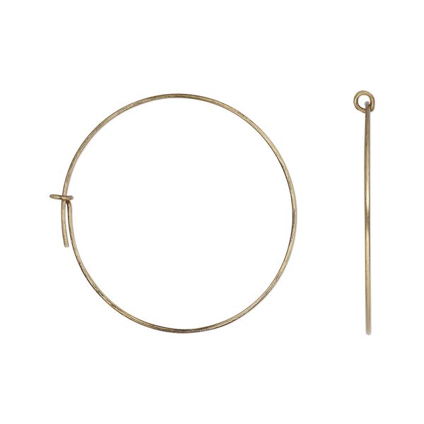 Hoop, antique gold-plated brass, 25mm round hoop, 24 gauge. Sold per pkg of 5 pairs. image number 0