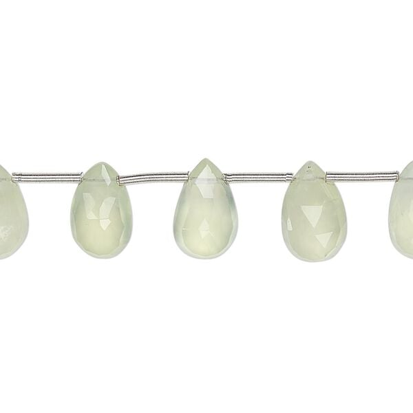 Prehnite 1pkg1, hand-cut top-drilled faceted puffed teardrop bead natural 8 inch 9x7mm-11x7mm image number 0