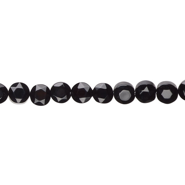 Black onyx 1pkg1, faceted flat round bead 15.5-16 inch 5mm image number 0