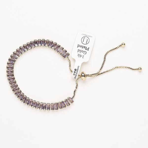 Bracelet, adjustable, brass / glass / silicone, pkg/1, 6 to 10 inches, gold plate and alexandrite. image number 0