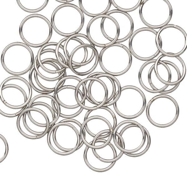 Jump ring, stainless steel, 8mm welded round, 6.4mm inside diameter, 20 gauge. Sold per pkg of 50. image number 0