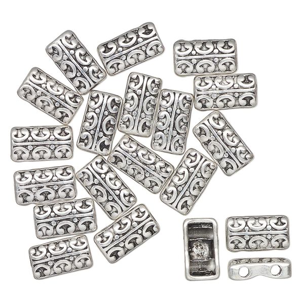 Spacer bar, antique silver-finished "pewter" (zinc-based alloy), 14x8mm 2-strand rectangle with horseshoe, fits up to 9mm round beads. Sold per pkg of 20. image number 0