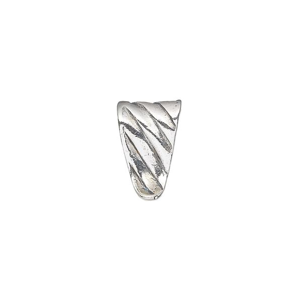 Bail, ice-pick, antiqued sterling silver, 16x9mm shield with angled lines, 12mm grip length. Sold individually. image number 0
