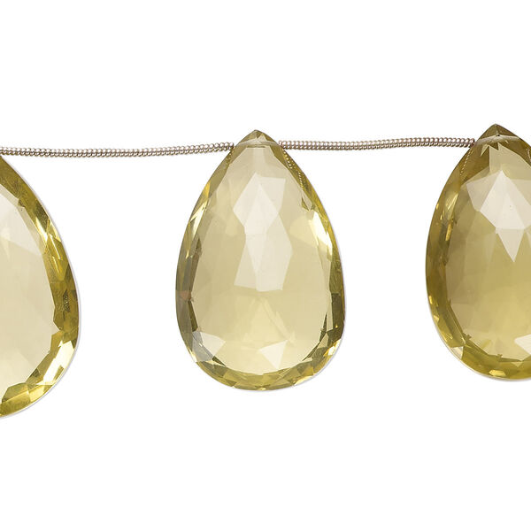 Lemon quartz 1pkg8, hand-cut top-drilled faceted puffed teardrop bead B+ grade, 29x20mm-39x24mm image number 0
