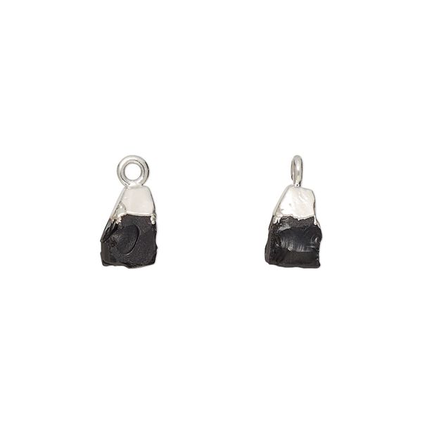 Black onyx / sterling silver 1pkg1, electrocoated hand-cut nugget drop 8x5mm-9x7mm image number 0