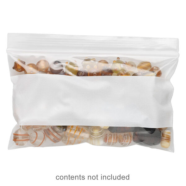 Bag, Tite-Lip™, plastic, clear and white, 5x3-inch side zip with block. Sold per pkg of 100. image number 0