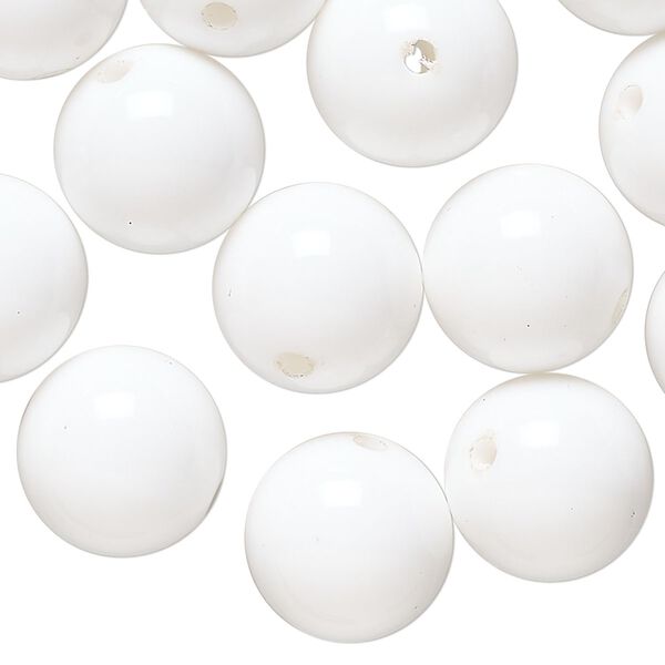 Bead, acrylic, white, 14mm round. Sold per 4-ounce pkg, approximately 75 beads. image number 0