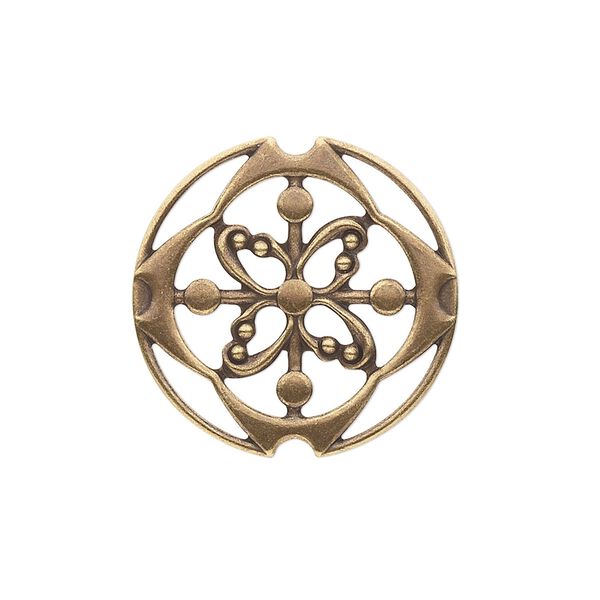 Component, brass, 24mm single-sided fancy flat round. Sold per pkg of 4. image number 0