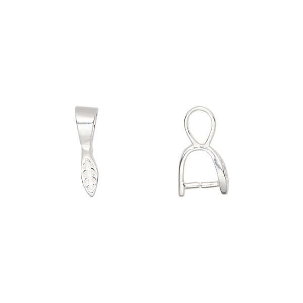 Bail, ice-pick, sterling silver, 13x3mm leaf 4mm grip length. Sold individually. image number 0
