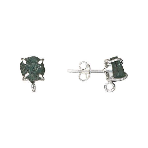Earstud 1pkg2 sterling silver / emerald, 5x5mm-7x7mm rough nugget / closed loop, 1 pair image number 0