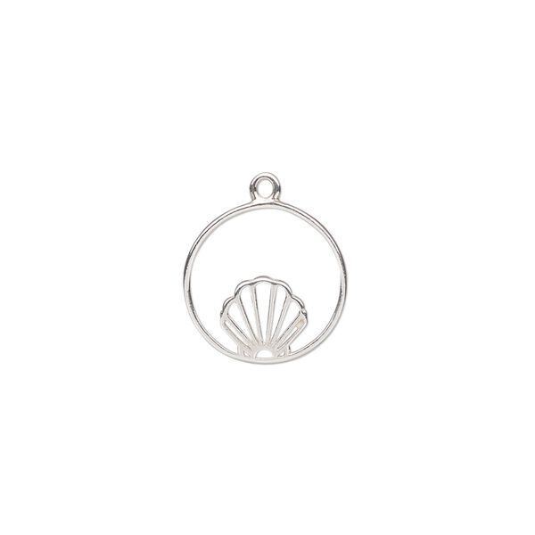 Charm Amoracast® 1pkg1 sterling silver, 14mm double-sided cutout mermaid seashell round image number 0