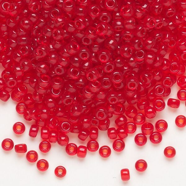 Seed bead, Miyuki, glass, pkg/250g, #8 rocaille, transparent red orange (RR-140). image number 0