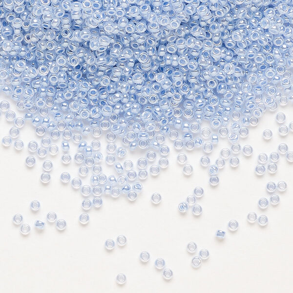 Seed bead, Miyuki, glass, pkg/35g, #15 rocaille, opaque inside dyed color luster sky blue alabaster base (RR-524). image number 0