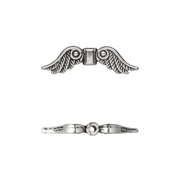 Bead, antique silver-plated "pewter" (zinc-based alloy), 23x6mm double-sided angel wings. Sold per pkg of 500. image number 0