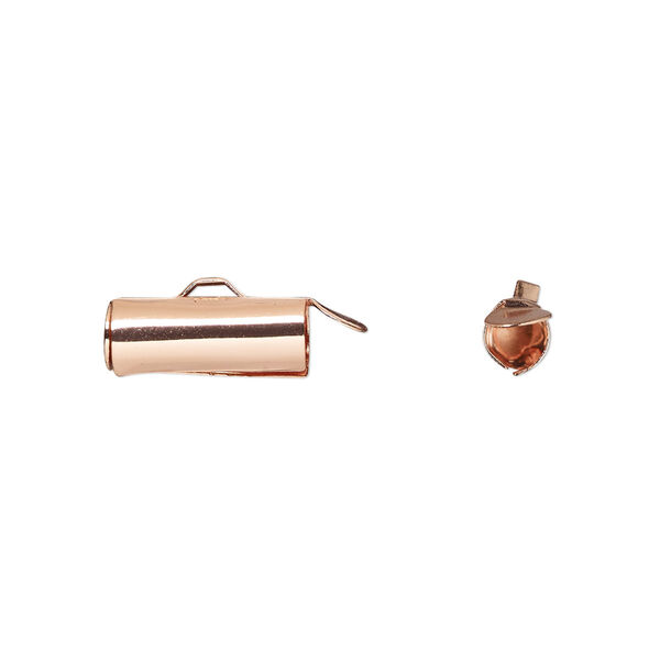 End bar, copper-plated brass, 14x5mm round tube with fold-in ends, 4mm inside diameter. Sold per pkg of 10. image number 0