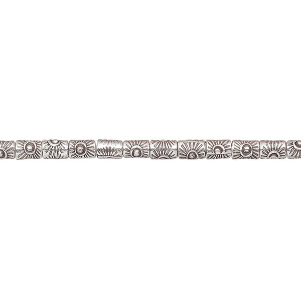 Bead, Hill Tribes, antiqued sterling silver, 4x3mm round tube with sun design. Sold per 8-inch strand, approximately 50 beads. image number 0