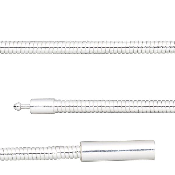 Chain, silver-plated brass, 3mm omega, 7-1/2 inches with pop-style clasp. Sold individually. image number 0