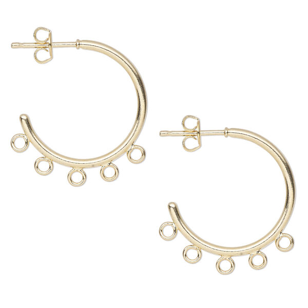 Earstud, gold-plated brass, 21mm 3/4 hoop with 5 closed loops. Sold per pkg of 50 pairs. image number 0