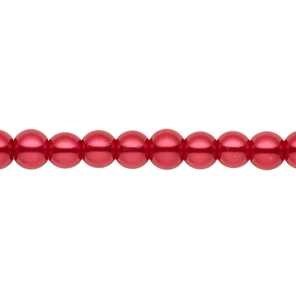 Bead, crystal pearl, red, 5-6mm round. Sold per pkg of (2) 15-1/2" to 16" strands, approximately 130 beads. image number 0