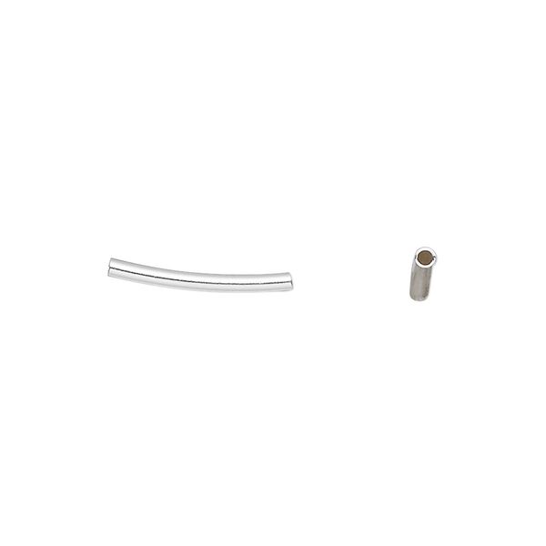 Bead, sterling silver, 15x1.5mm curved tube. Sold per pkg of 10. image number 0