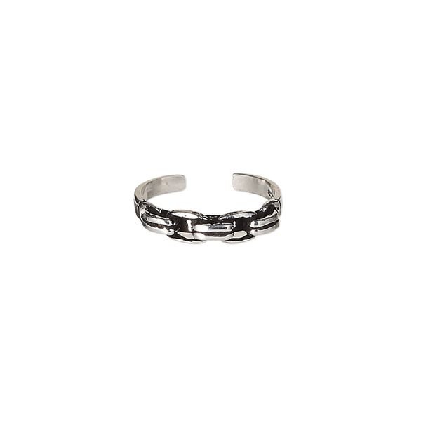 Toe ring, Create Compliments®, antiqued sterling silver, 3.5mm wide with link design, adjustable. Sold individually. image number 0