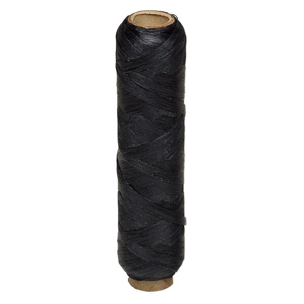 Cord, sinew (dyed / imitation), black, 3mm diameter, 70-pound test. Sold per 20-yard spool. image number 0