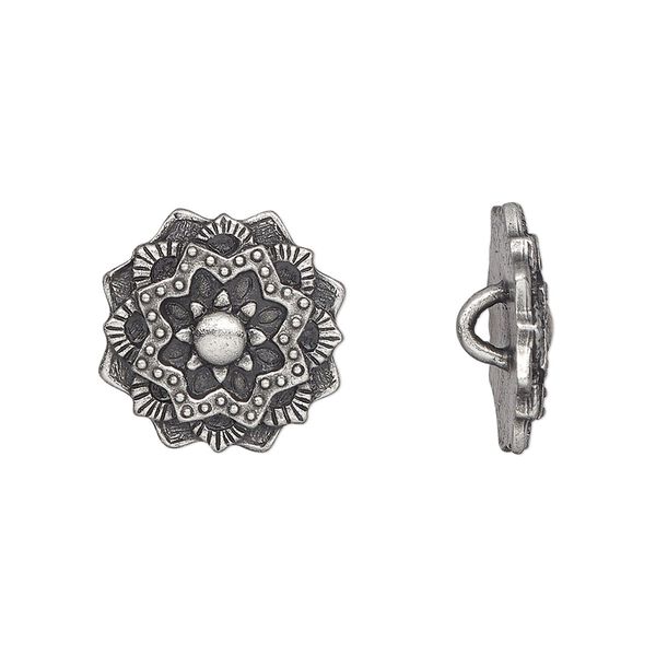 Button, TierraCast®, pewter (tin-based alloy), 17.5mm mandala with hidden closed loop. Sold per pkg of 2. image number 0