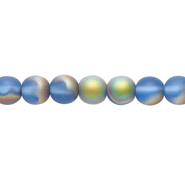 Bead, Czech glass druk, frosted translucent iris blue, 8mm round. Sold per 15-1/2" to 16" strand. image number 0