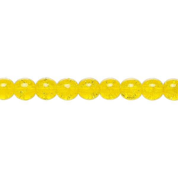 Bead, Czech crackle glass druk, yellow, 6mm round. Sold per 15-1/2" to 16" strand, approximately 65 beads. image number 0